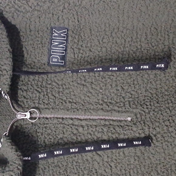 PINK , Olive Green Sherpa Hoodie,pre-loved good conditions,  Sz Large - Picture 2 of 3